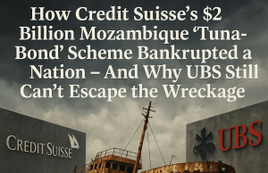 Credit Suisse Fined $475M in Tuna Bond Scandal Credit Suisse bank building exterior with a sign displaying the company logo