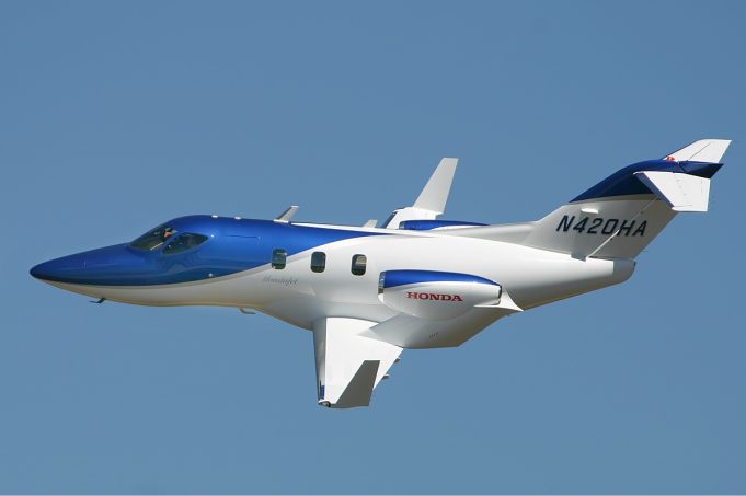 A Honda HA-420 HondaJet on a runway at Falcon Field in Mesa, Arizona, moments before a fatal takeoff accident.