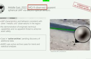 Declassified 2022 UAP Report Details Iraq Sighting A declassified U.S. military mission report document with redacted text and official seals on a desk.