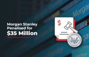 Morgan Stanley Pays $200M for Off-Channel Records Breach Morgan Stanley headquarters entrance with SEC and CFTC press release on digital screen.